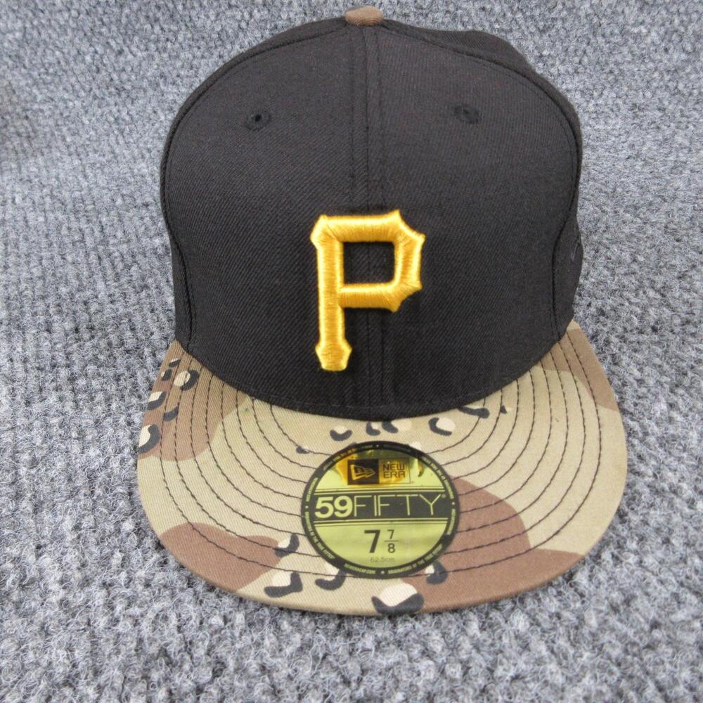 New Era Hat Cap Fitted Mens 7 7/8 Black Camo Lined Twill 59FIFTY Pirates NWOT